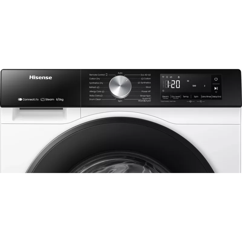 Hisense WD3S8043BW3 skalbyklė su džiovinimo funkcija, laisvai pastatoma, balta