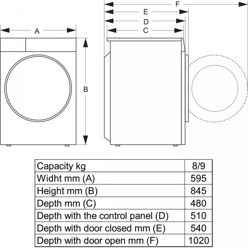Hisense WD3S8043BW3 skalbyklė su džiovinimo funkcija, laisvai pastatoma, balta