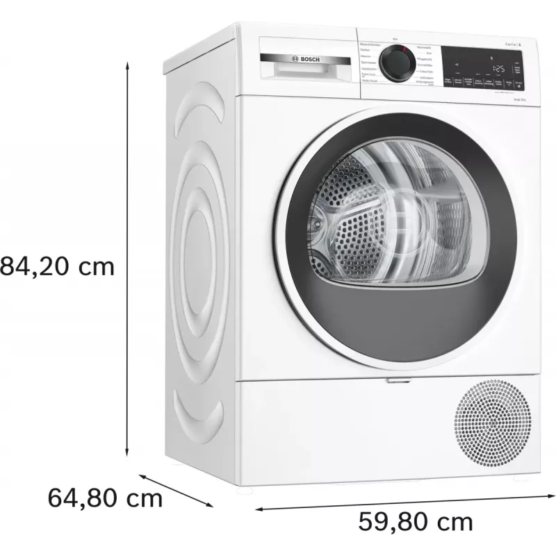 Bosch Serie 6 WQG241001 džiovintuvas Laisvai pastatomas Pakrovimas iš priekio 9 kg Baltas