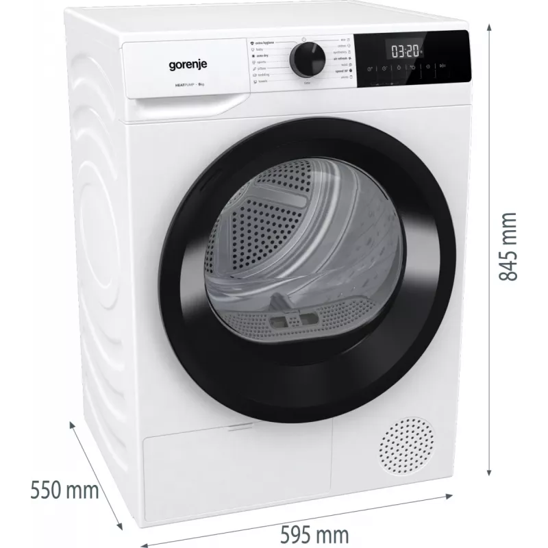 Gorenje DHNE83 džiovyklė su šilumos siurbliu, laisvai pastatoma, 8 kg, balta