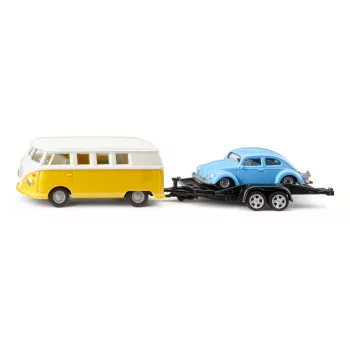 Automobilių modelių rinkinys Siku VW T1 su priekaba ir VW Beetle, surinktas 1:50, dydis 42×200×51 mm