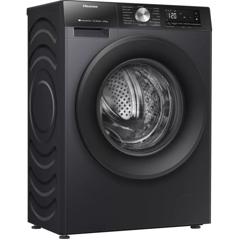 Hisense WD3S8043BB3 skalbyklė su džiovinimo funkcija, laisvai pastatoma, juoda