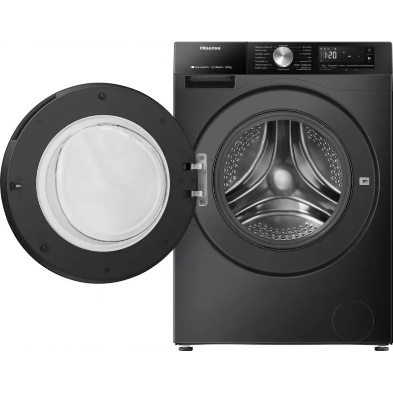 Hisense WD3S8043BB3 skalbyklė su džiovinimo funkcija, laisvai pastatoma, juoda