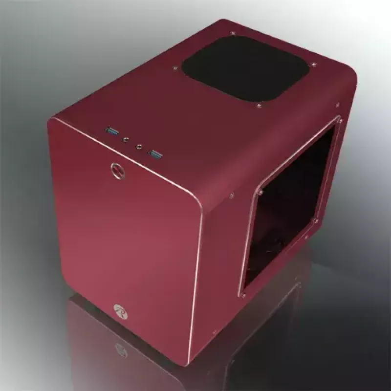 RAIJINTEK METIS PLUS Mini bokštas raudonas — Mini-ITX, 1x 3,5 colio vieta, 4x 2,5 colio vietos, 120 mm ventiliatoriai