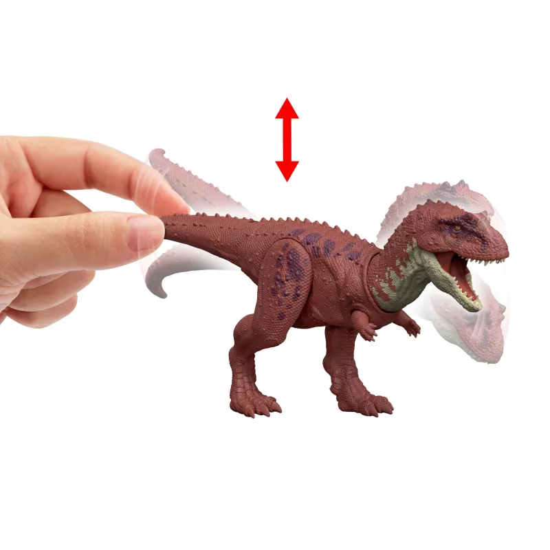 Jurassic World Rebirth Wild Roar Aucasaurus dinozaurų žaislas, uodegos valdomas ataka, krimtimas ir garsas
