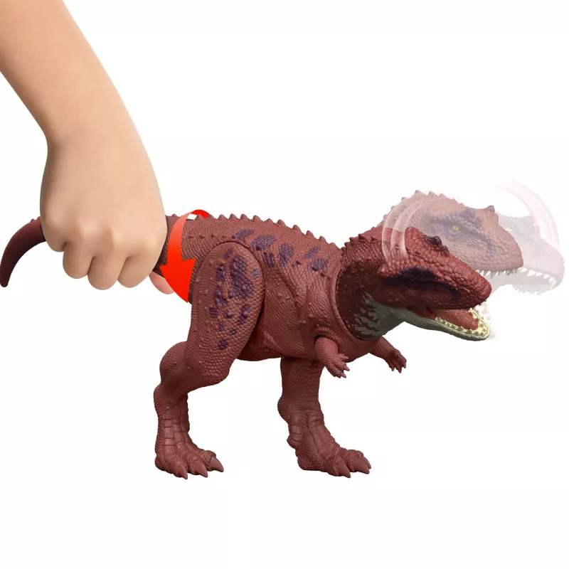 Jurassic World Rebirth Wild Roar Aucasaurus dinozaurų žaislas, uodegos valdomas ataka, krimtimas ir garsas