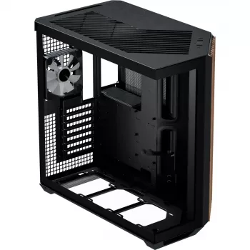APNX V1-W-BK-v3 korpusas Tower su dviem grūdinto stiklo plokštėmis ir medžio apdaila, juodas