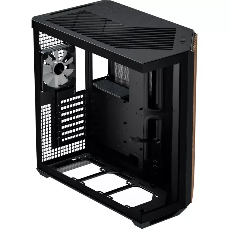 APNX V1-W-BK-v3 korpusas Tower su dviem grūdinto stiklo plokštėmis ir medžio apdaila, juodas