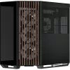 APNX V1-W-BK-v3 korpusas Tower su dviem grūdinto stiklo plokštėmis ir medžio apdaila, juodas