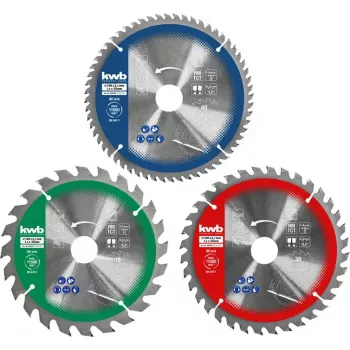 Pjūklelių diskų rinkinys Einhell-KWB 584795, Ø165 mm, anga 20 mm, 3 vnt., skirtas medžio drožlių plokštėms, kietmedžiui, fanerai, plastikui, minkštmedžiui