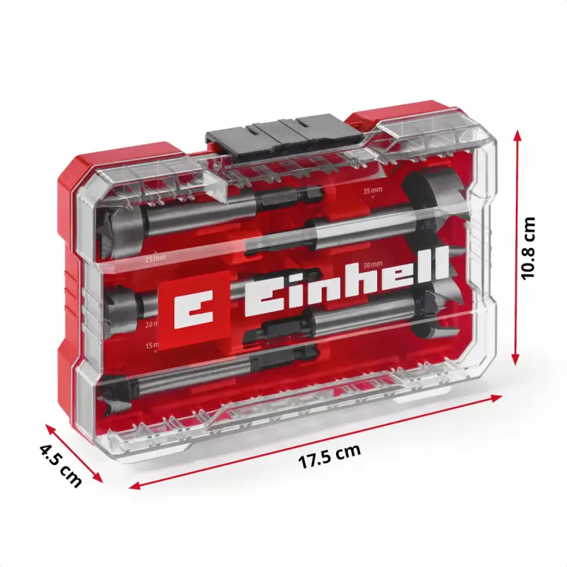 Forstner grąžtų rinkinys Einhell-KWB 5 vnt., raudonas/skaidrus, 1/4 colio kotas, M-CASE (MPN 706003)