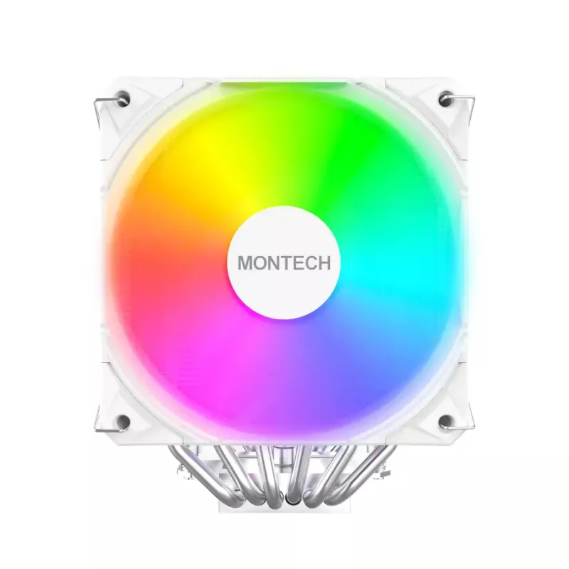 Oro procesoriaus aušintuvas Montech NX600 ARGB 120 mm ventiliatorius, Baltas, 800–2000 RPM, hidrodinaminis guolis, palaiko AM4/AM5/LGA115x/1200/1700