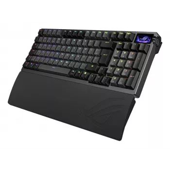 Mechaninė žaidimų klaviatūra ASUS ROG Azoth 96 HE — 96 % QWERTZ, USB + RF belaidis + Bluetooth, magnetiniai-mechaniniai jungikliai, RGB, juoda