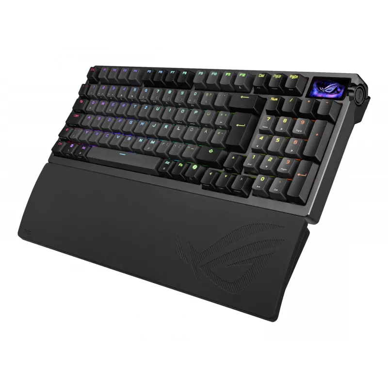 Mechaninė žaidimų klaviatūra ASUS ROG Azoth 96 HE — 96 % QWERTZ, USB + RF belaidis + Bluetooth, magnetiniai-mechaniniai jungikliai, RGB, juoda