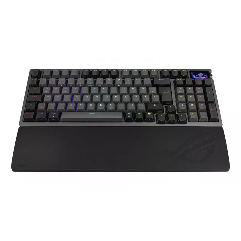 Mechaninė žaidimų klaviatūra ASUS ROG Azoth 96 HE — 96 % QWERTZ, USB + RF belaidis + Bluetooth, magnetiniai-mechaniniai jungikliai, RGB, juoda