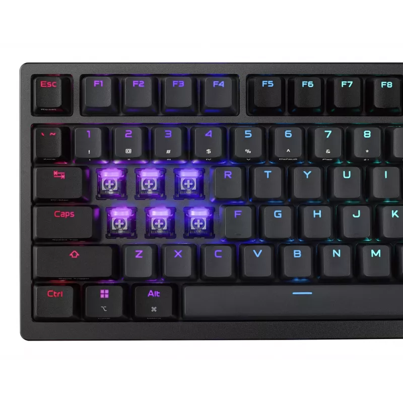 Mechaninė žaidimų klaviatūra ASUS ROG Azoth 96 HE — 96 % QWERTZ, USB + RF belaidis + Bluetooth, magnetiniai-mechaniniai jungikliai, RGB, juoda