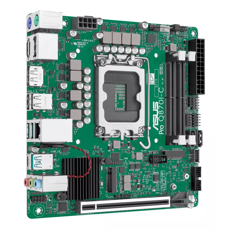 Mini ITX pagrindinė plokštė ASUS PRO Q870I-C-CSM LGA 1851, Intel Q870, DDR5 SO-DIMM, 2 lizdai, iki 128 GB