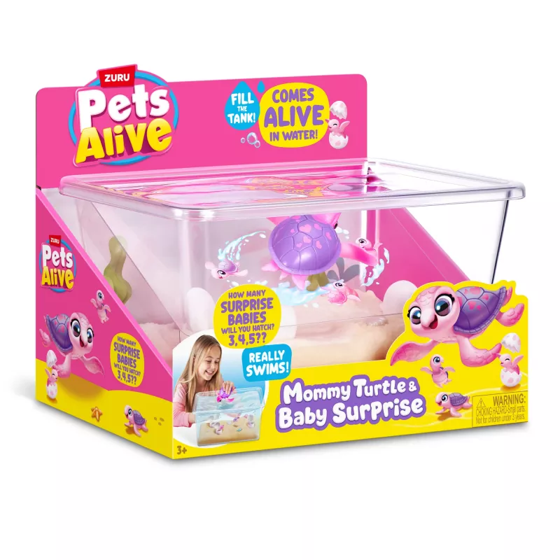 Zuru Pets Alive Mommy Turtle Surprise interaktyvus vėžlys, įvairiaspalvis, LR44 baterija