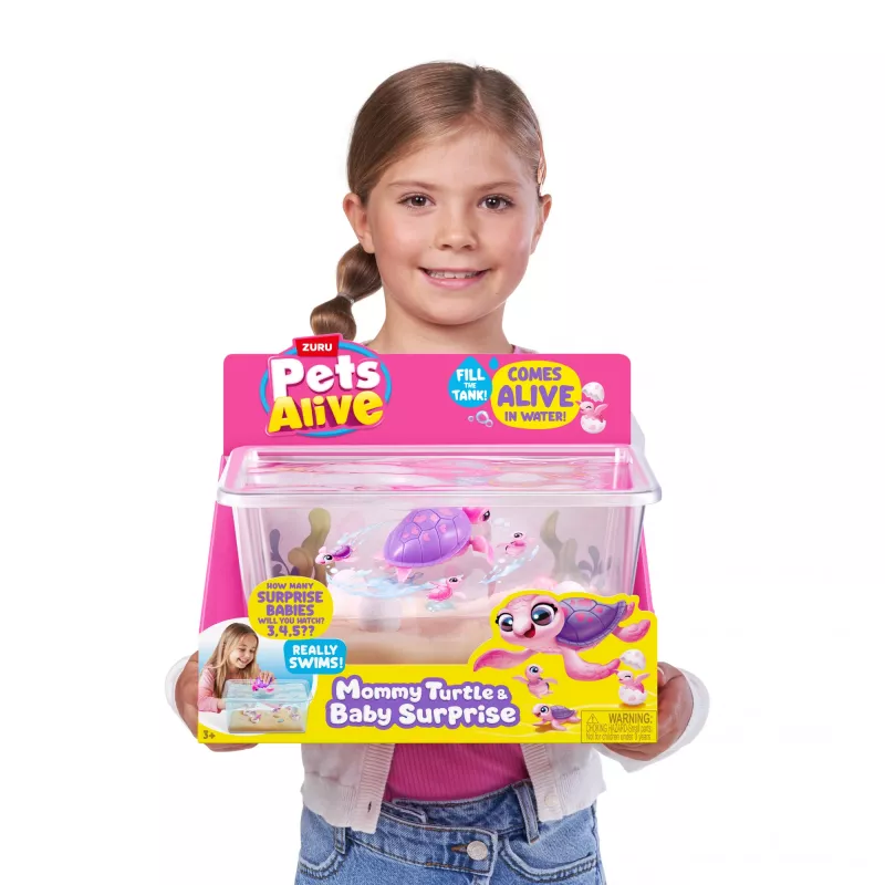 Zuru Pets Alive Mommy Turtle Surprise interaktyvus vėžlys, įvairiaspalvis, LR44 baterija