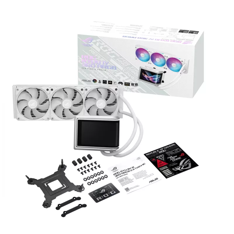 Vandens aušintuvas ASUS ROG RYUO IV 360 ARGB WHT — 360 mm radiatorius, 120 mm ventiliatoriai, Balta
