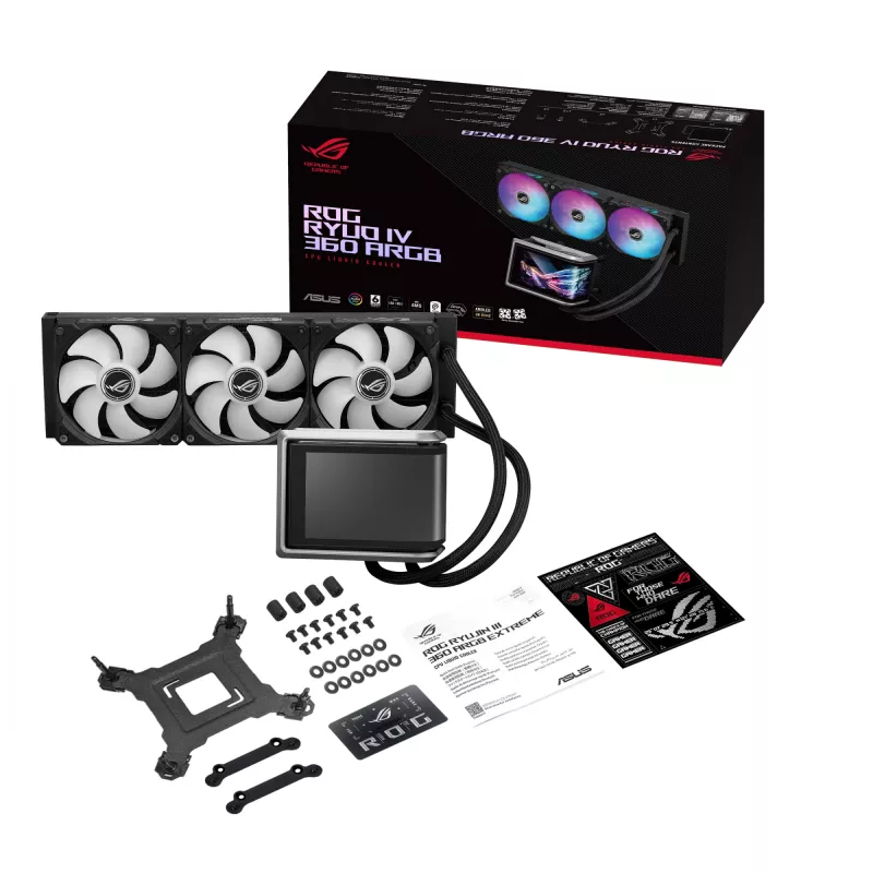Vandens aušintuvas ASUS ROG RYUO IV 360 ARGB — 360 mm radiatorius, 120 mm ventiliatoriai, juodas