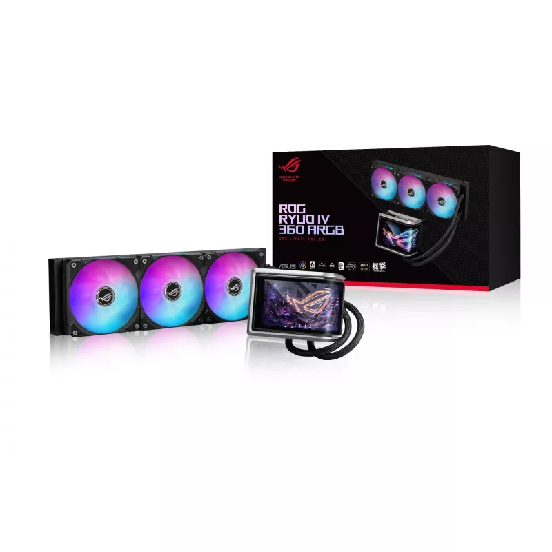 Vandens aušintuvas ASUS ROG RYUO IV 360 ARGB — 360 mm radiatorius, 120 mm ventiliatoriai, juodas