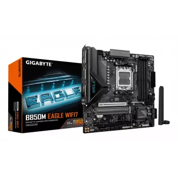 Motininė plokštė GIGABYTE B850M EAGLE WIFI7 — Micro ATX, lizdas AM5, AMD B850, DDR5 iki 8200 MHz (O.C.), 4 DIMM, PCIe 5.0, Wi‑Fi 7, 2.5 GbE