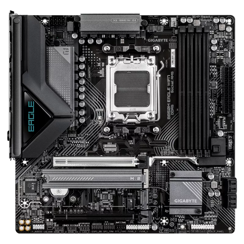 Motininė plokštė GIGABYTE B850M EAGLE WIFI7 — Micro ATX, lizdas AM5, AMD B850, DDR5 iki 8200 MHz (O.C.), 4 DIMM, PCIe 5.0, Wi‑Fi 7, 2.5 GbE