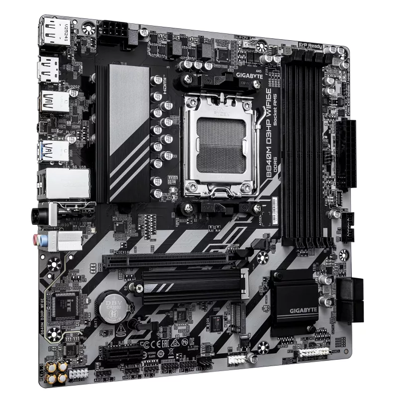 GIGABYTE B840M D3HP WIFI6E Micro ATX pagrindinė plokštė – AMD lizdas AM5, B840, 4x DDR5 iki 8200MHz OC, 2x PCIe 4.0 M.2, Wi‑Fi 6E, 1GbE