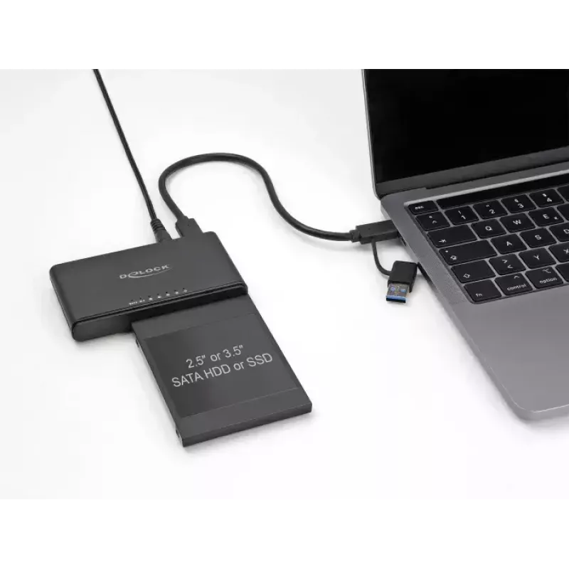 DeLOCK USB Type-C keitiklis M.2 NVMe SSD ir SATA SSD/HDD su klonavimo funkcija