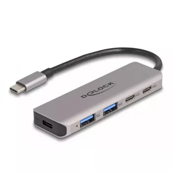 DeLOCK USB Hub 5 Gbps 2 prievadai USB Type-C ir 2 prievadai Type-A pilkas metalinis