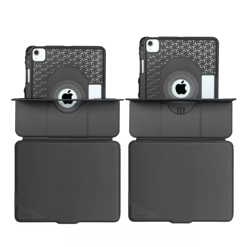 Targus VersaVu Bluetooth klaviatūros dėklas iPad (M2) 11 colių, iPad (10 kartos) 10,9 colių, iPad Air (5 ir 4 kartos) 10,9 colių, iPad Pro (4, 3, 2 ir 1 kartos) 11 colių – QWERTY JAV anglų, juoda