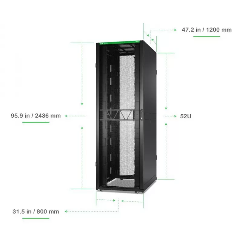 APC NetShelter SX, serverinis stovas, Gen 2, 52U, 2436H x 800W x 1200D mm, su šoninėmis sienelėmis, juodas