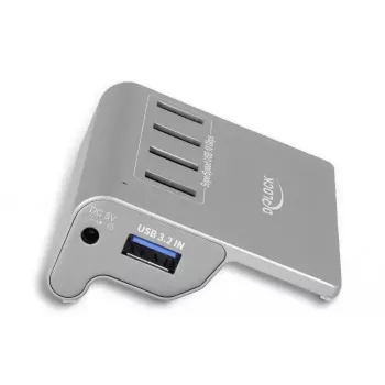 DeLOCK 64181 USB 3.2 Gen 2 tipo A 4 prievadų centras, pilkas, metalinis korpusas