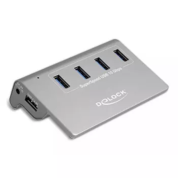 DeLOCK 64181 USB 3.2 Gen 2 tipo A 4 prievadų centras, pilkas, metalinis korpusas