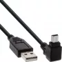 USB 2.0 kabelis InLine 0,3 m — USB A kištukas į Mini-USB B kištuką, 90° kampu į viršų, juodas