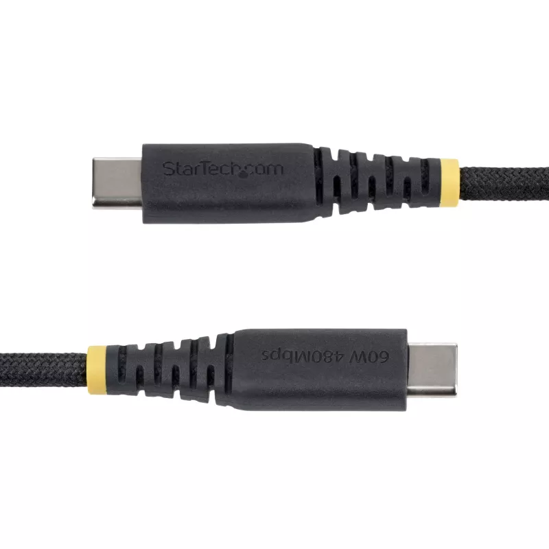 StarTech.com 15 cm USB-C įkrovimo laidas, 60W (3A) PD, dviejų sluoksnių pintas nailono/TPE apvalkalas, patvarus USB-C įkrovimo laidas, USB 2.0 nešiojamojo kompiuterio įkrovimo laidas