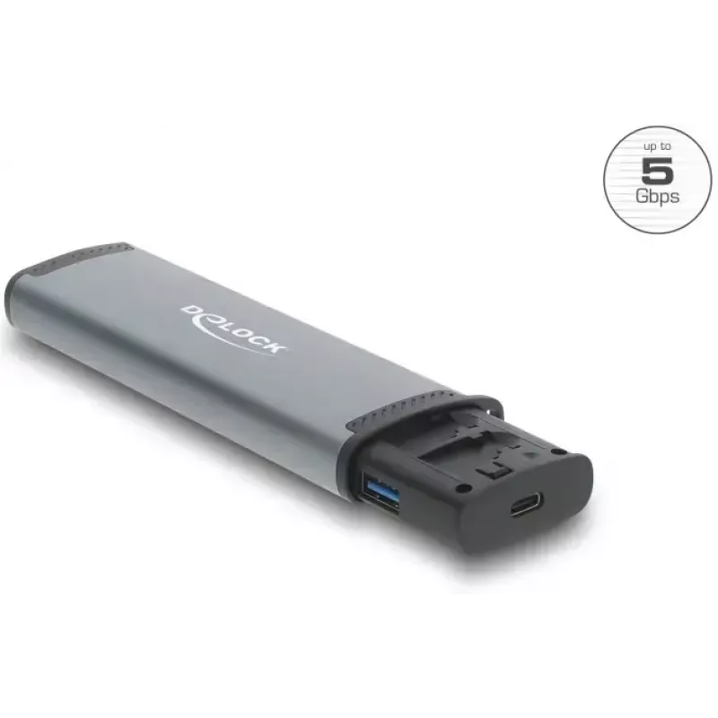 Kortelių skaitytuvas DELOCK USB 5 Gbps su SD ir MicroSD lizdais, USB 3.2 Gen 1 Type-A/Type-C, kabeliai ir adapteriai, juoda/pilka