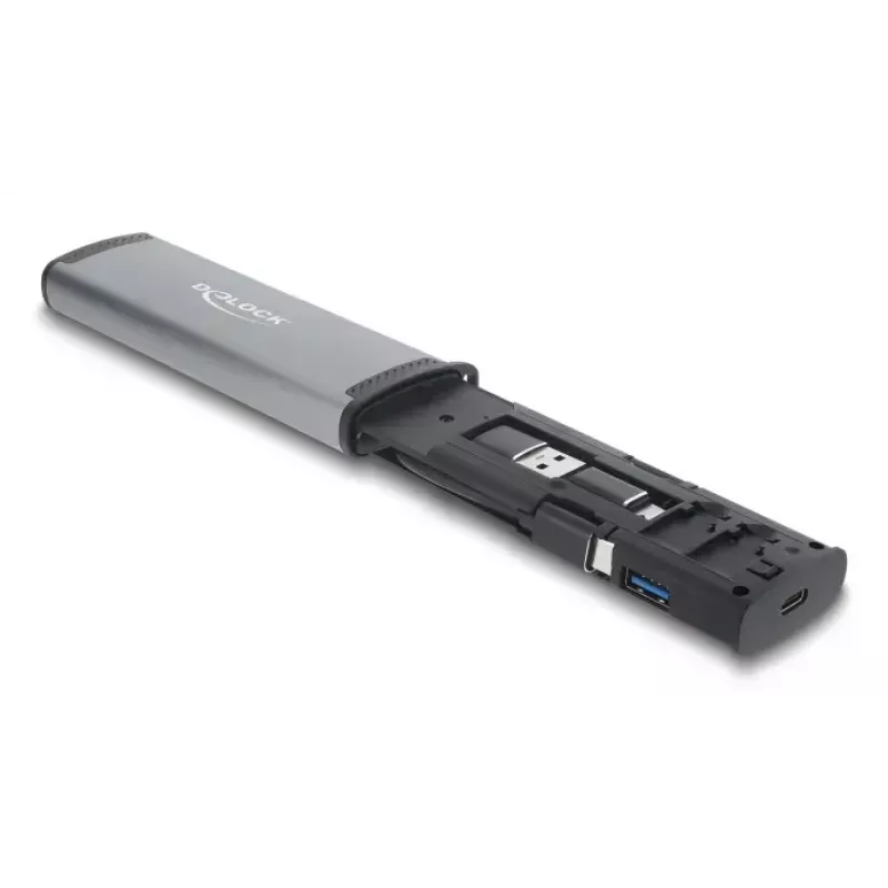 Kortelių skaitytuvas DELOCK USB 5 Gbps su SD ir MicroSD lizdais, USB 3.2 Gen 1 Type-A/Type-C, kabeliai ir adapteriai, juoda/pilka