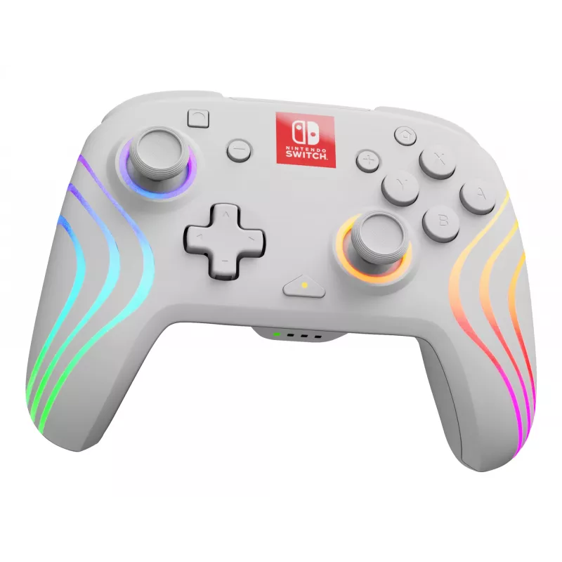 PDP Afterglow Wave White belaidis valdiklis su RGB apšvietimu, skirtas Nintendo Switch ir Nintendo Switch OLED