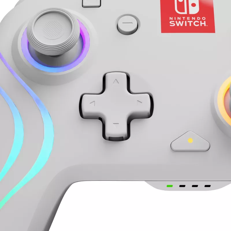 PDP Afterglow Wave White belaidis valdiklis su RGB apšvietimu, skirtas Nintendo Switch ir Nintendo Switch OLED