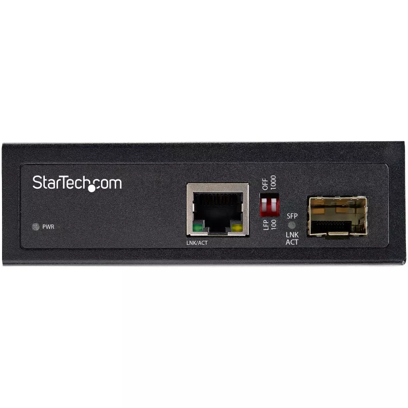 Pramoninis medijos keitiklis StarTech.com IMC1GSFP – SFP į RJ45/Cat6, 10/100/1000 Mbps, vienmodis/daugiamodis, 12-56V DC, IP-30, -40…+75°C