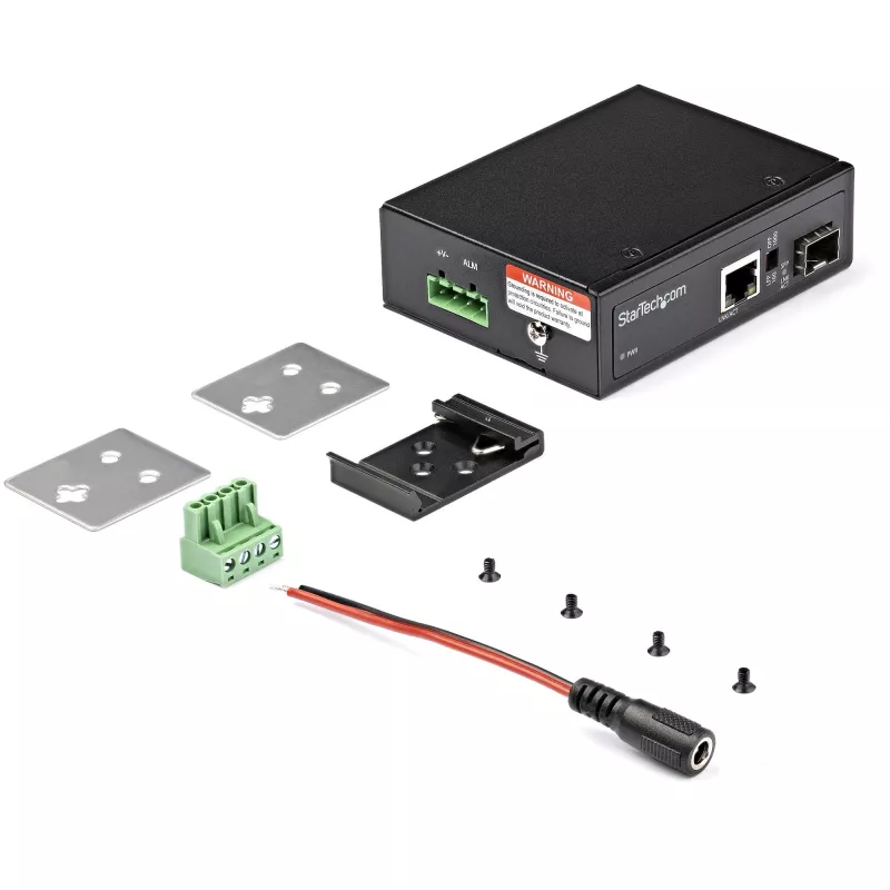 Pramoninis medijos keitiklis StarTech.com IMC1GSFP – SFP į RJ45/Cat6, 10/100/1000 Mbps, vienmodis/daugiamodis, 12-56V DC, IP-30, -40…+75°C