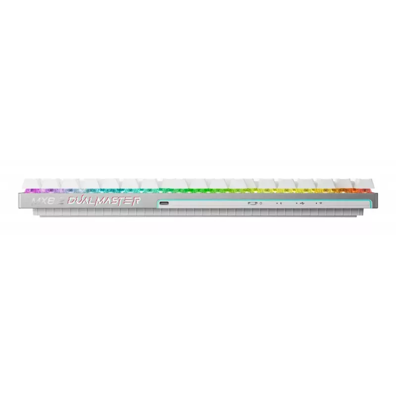 Belaidė žaidimų klaviatūra CHERRY MX 8.2 Pro TMR — Tenkeyless, QWERTZ vokiška, USB + RF + Bluetooth, RGB, sidabrinė/balta