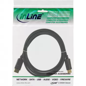 DisplayPort kabelis InLine 15355, 0,5 m, DisplayPort–DisplayPort, juodas, 6 mm