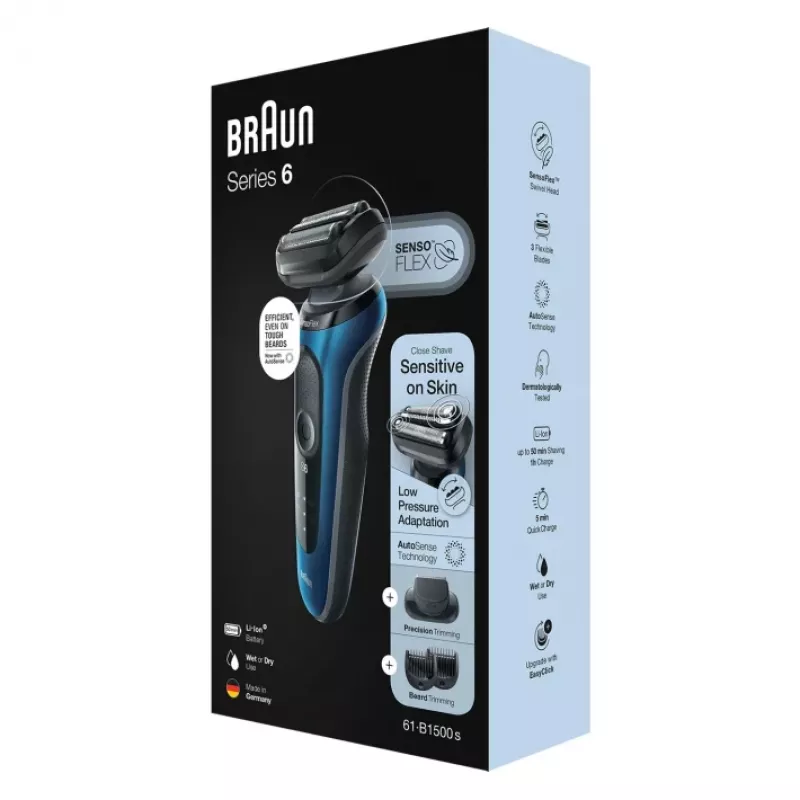 Braun Series 6 61-B1500s Folieninis skustuvas su trimeriu Mėlyna