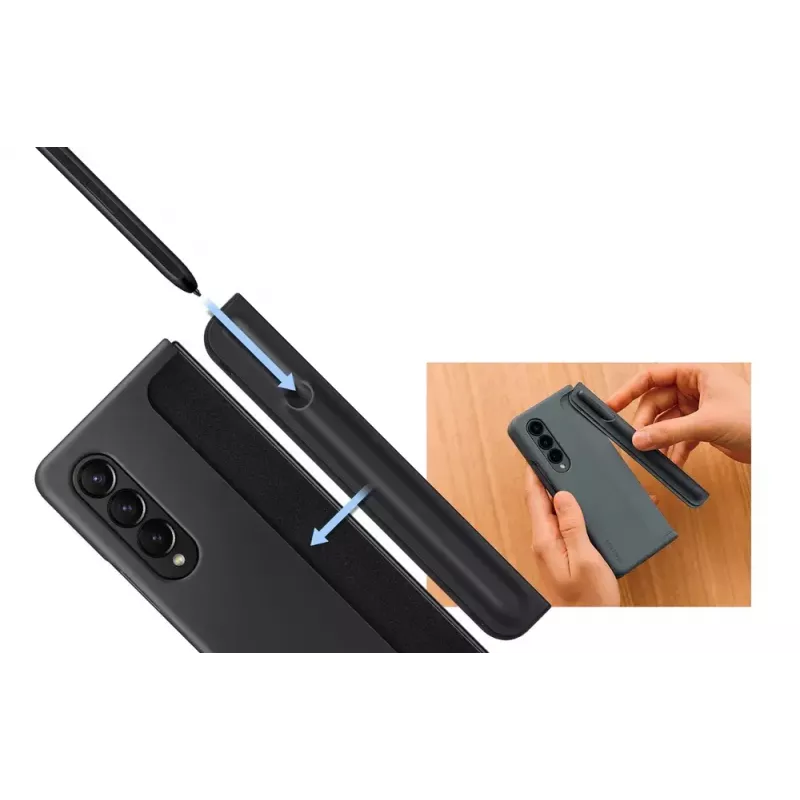 Samsung EF-OF93PCBEGWW apsauginis dėklas Galaxy Z Fold4, juodas, su stovu ir S Pen laikikliu