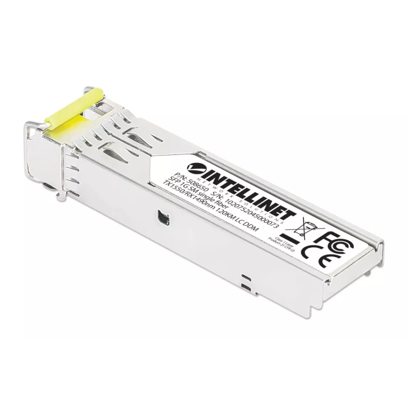 Intellinet Gigabit Fiber WDM Bi-Direkcinis SFP optinis siųstuvas-imtuvas 1000Base-BX-D (LC) vienmodis, 120 km, BiDi WDM (RX1490/TX1550), MSA suderinamas, sidabrinis