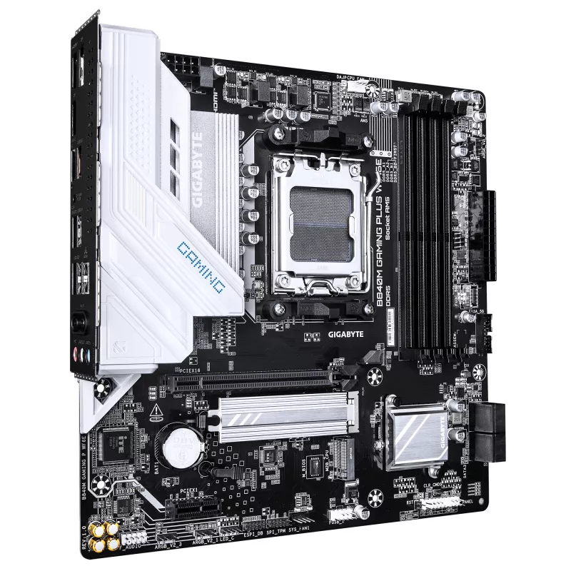 GIGABYTE B840M GAMING PLUS WIFI6E pagrindinė plokštė - AMD Ryzen 9000 procesoriams, 8+2+2 fazių VRM, iki 8200MHz DDR5(O.C), 2xPCIe 4.0 M.2, Wi-Fi 6E, 1GbE LAN, USB 3.2 Gen 2