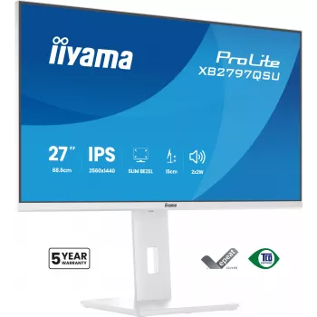 27 colių IIYAMA ProLite XB2797QSU-W1 IPS Quad HD (2560x1440) LED monitorius, 178° žiūrėjimo kampai, USB 3.2 stotelė, garsiakalbiai, VESA, aukščio reguliavimas, baltas
